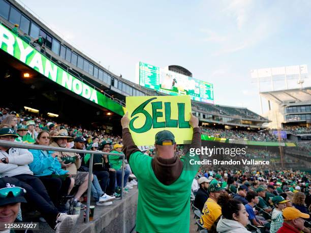 Oakland Athletics fans fill RingCentral Coliseum during a reverse boycott game against the Tampa Bay Rays on June 13, 2023 in Oakland, California.