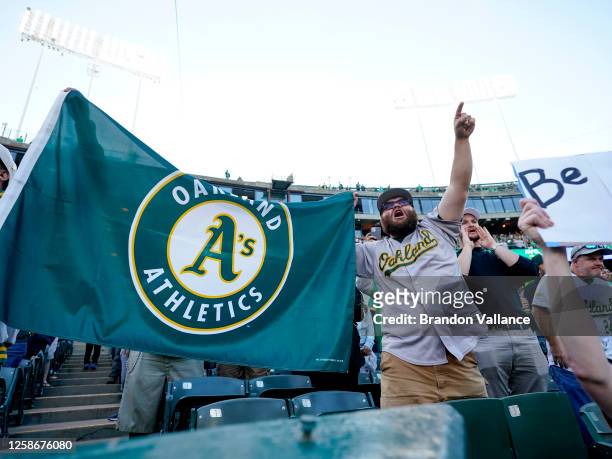 Oakland Athletics fans fill RingCentral Coliseum during a reverse boycott game against the Tampa Bay Rays on June 13, 2023 in Oakland, California.