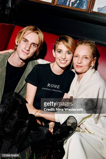 Levon Hawke, Maya Hawke and Uma Thurman at the New York premiere of "Asteroid City" held at Alice Tully Hall on June 13, 2023 in New York City.