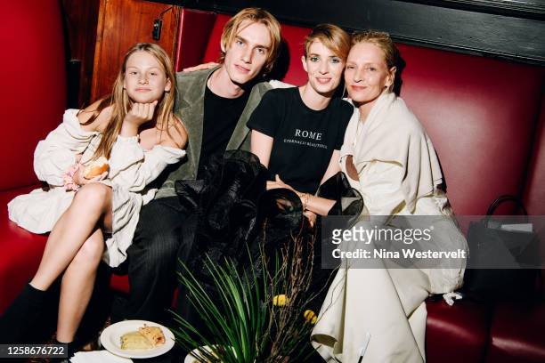 Luna Thurman-Busson, Levon Hawke, Maya Hawke and Uma Thurman at the New York premiere of "Asteroid City" held at Alice Tully Hall on June 13, 2023 in...