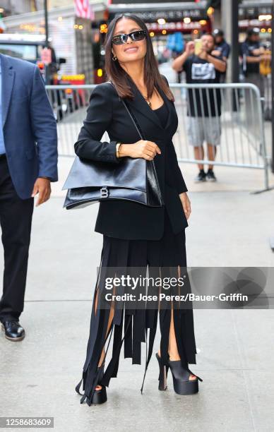 Salma Hayek is seen arriving to the 'Good Morning America' Show on June 14, 2023 in New York City.
