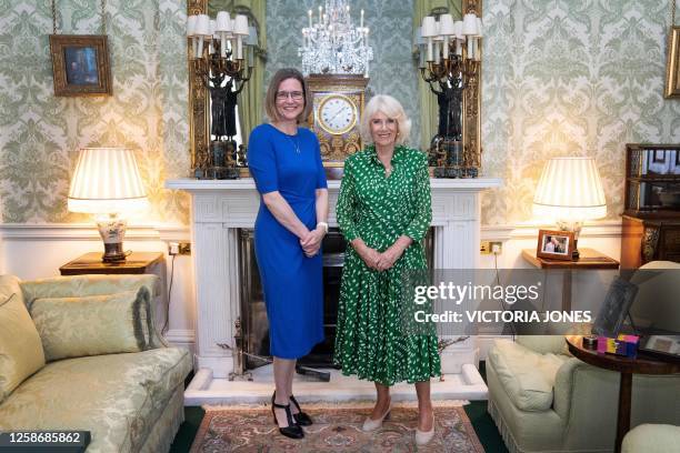 Britain's Queen Camilla receives Colonel Ruth Weir, Head of Corps, Royal Australian Corps of Military Police, during an audience at Buckingham...