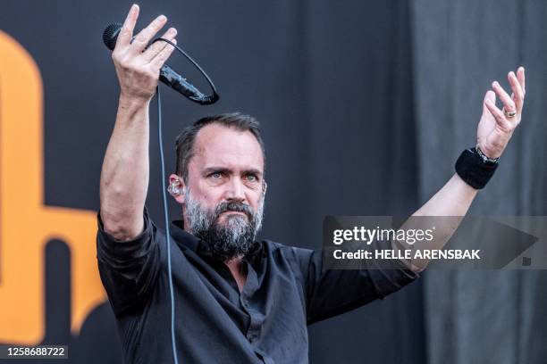 Lead singer of US band Clutch Neil Fallon performs at the rock and metal festival Copenhell on Refshaleoeen in Copenhagen on June 14, 2023. / Denmark...