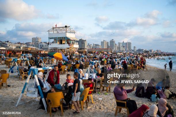 People visit the beach in Gaza City on June 14, 2023.