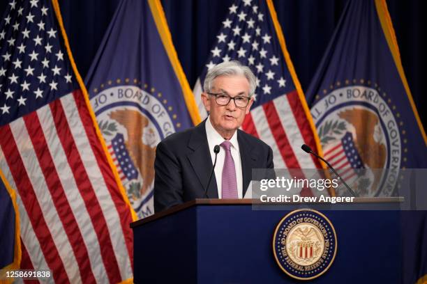 Federal Reserve Board Chairman Jerome Powell speaks during a news conference following a meeting of the Federal Open Market Committee at the...