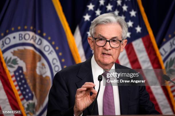 Federal Reserve Board Chairman Jerome Powell speaks during a news conference following a meeting of the Federal Open Market Committee at the...