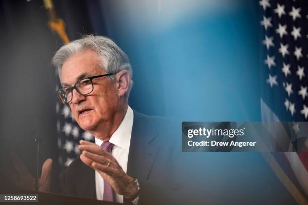 Federal Reserve Board Chairman Jerome Powell speaks during a news conference following a meeting of the Federal Open Market Committee at the...