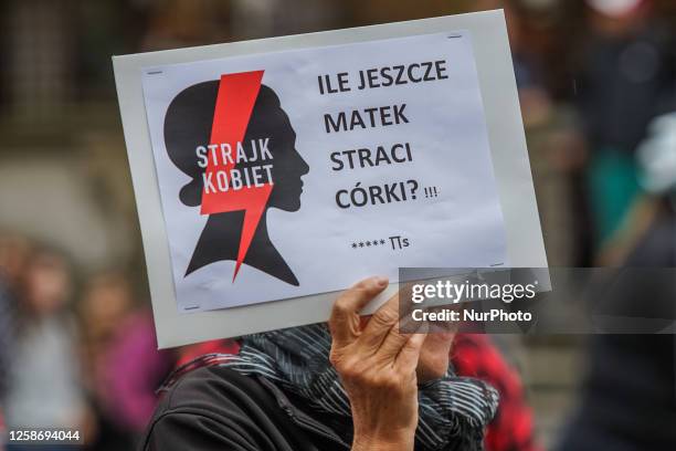 Protesters with anti-government sogans are seen in Gdansk, Poland on 14 June 2023 Protests in over 60 Polish cities demand liberalized abortion law...