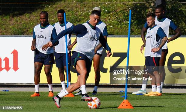 Cristiano Ronaldo of Portugal in action during the Portugal Training Session at Cidade do Futebol FPF on June 14, 2023 in Oeiras, Portugal.