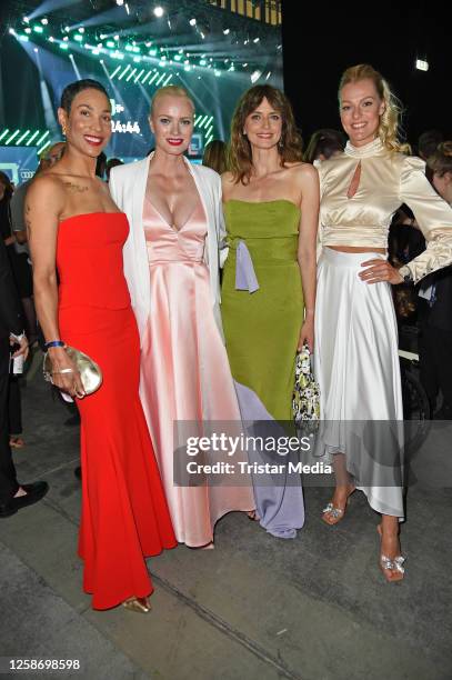 Annabelle Mandeng, Franziska Knuppe, Eva Padberg and Miriam Hoeller attend the Green Awards 2023 at Urban Tech Republic am Flughafen Tegel on June...