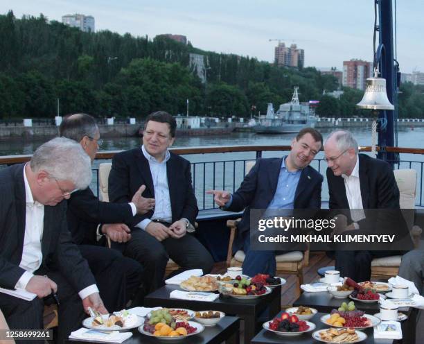 Picture made available on June 1, 2010 shows EU President Herman Van Rompuy, Russian President Dmitry Medvedev, EU Commission chief Jose Manuel...