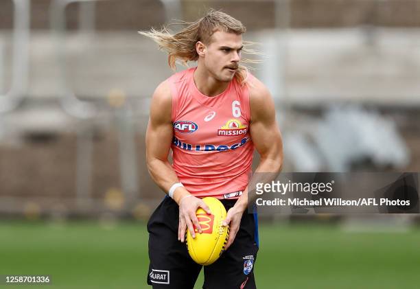 Bailey Smith of the Bulldogs in action during the Western Bulldogs training session at Whitten Oval on June 15, 2023 in Melbourne, Australia.