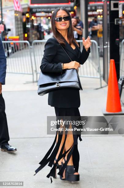 Salma Hayek is seen arriving to the "Good Morning America" Show on June 14, 2023 in New York City.