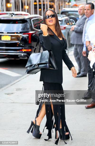 Salma Hayek is seen arriving to the "Good Morning America" Show on June 14, 2023 in New York City.