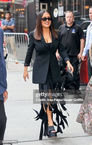 Salma Hayek is seen arriving to the "Good Morning America" Show on June 14, 2023 in New York City.