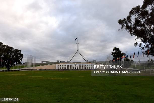 General view of the Australian Parliament House building in Canberra on June 15, 2023.