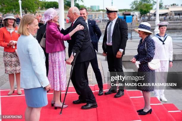 Queen Margrethe II of Denmark receives King Harald V of Norway and Queen Sonja of Norway of Norway at Toldboden in Copenhagen, on June 15, 2023. /...