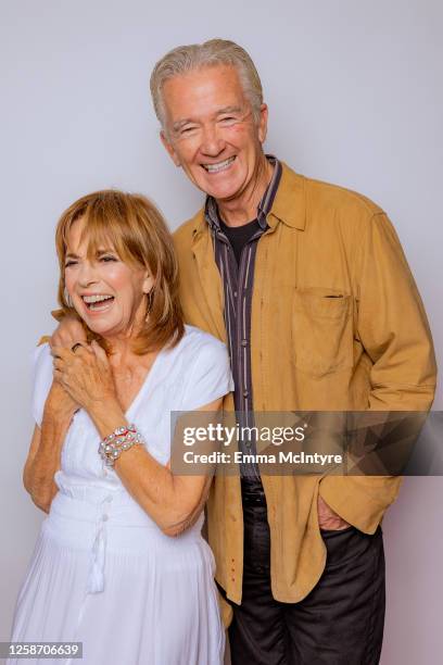 Linda Gray and Patrick Duffy of "DALLAS" pose for a portrait at Oscar's on June 13, 2023 in Palm Springs, California.