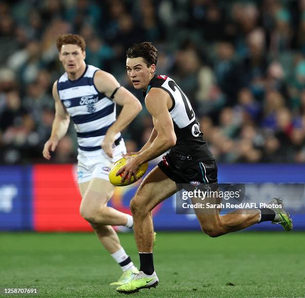 Connor Rozee Captain Connor Rozee of the Power during the 2023 AFL Round 14 match between ...