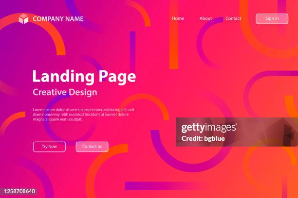 landing page template - abstract design with geometric shapes - trendy pink gradient - rolling paper stock illustrations