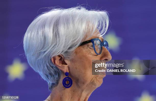 European Central Bank President Christine Lagarde addresses a press conference following the meeting of the gouverning council on the eurozone's...