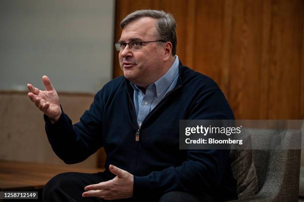 Reid Hoffman, co-founder of LinkedIn Corp., during an interview on "The Circuit with Emily Chang" in San Francisco, California, US, on Monday, Feb....