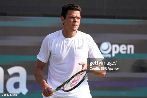 Milos Raonic of Canada looks on in his Men's Singles Second Round match against Jordan Thompson of USA on Day 4 of the Libema Open Grass Court...