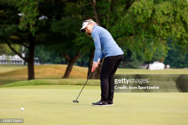 Golfer Brooke Henderson putts on the 2nd hole on June 15 during the LPGA Meijer LPGA Meijer Classic for Simply Give at the Blythefield Country Club...