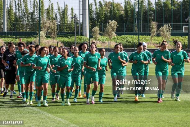 Morocco women's national football team players attend a training session in the city of Sale on June 15, 2023.