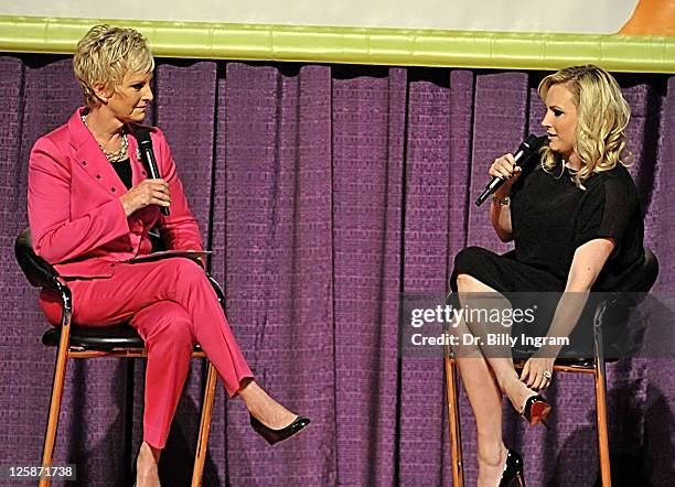 Cindy McCain and author Meghan McCain speak at Maria Shriver's Women's Conference 2010 at the Long Beach Convention Center on October 25, 2010 in...