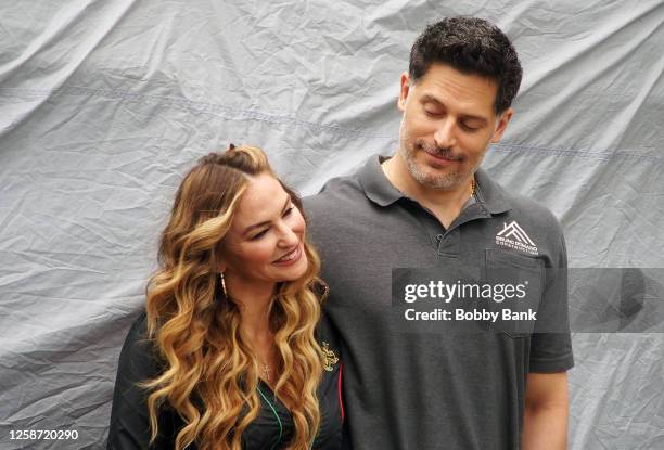 Drea de Matteo and Joe Manganiello on the set of "Nonnas" on June 15, 2023 in Linden, New Jersey.