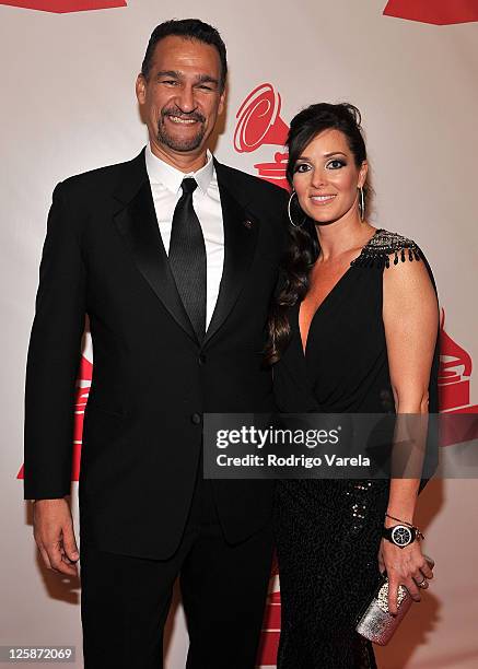 Kike Santander and Adriana Santander arrive at the 2010 Person of the Year honoring Placido Domingo at the Mandalay Bay Events Center inside the...