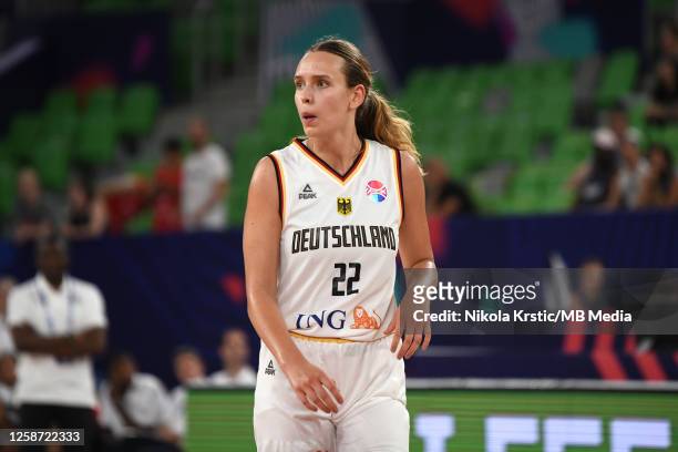 Emily Bessoir of Germany reacts during the FIBA Women's EuroBasket 2023 - Day 1 match between Germany and France at Stozice Arena on June 15, 2023 in...