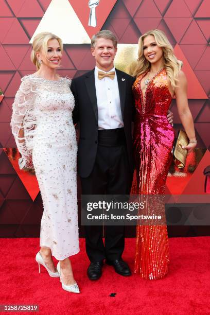 Kansas City Chiefs owner Clark Hunt, Wife Tavia and daughter Gracie on the Red Carpet before the Super Bowl Championship Ring Ceremony on June 15,...