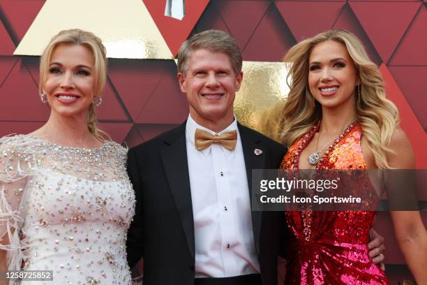 Kansas City Chiefs owner Clark Hunt, Wife Tavia and daughter Gracie on the Red Carpet before the Super Bowl Championship Ring Ceremony on June 15,...