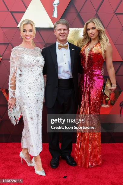 Kansas City Chiefs owner Clark Hunt, Wife Tavia and daughter Gracie on the Red Carpet before the Super Bowl Championship Ring Ceremony on June 15,...