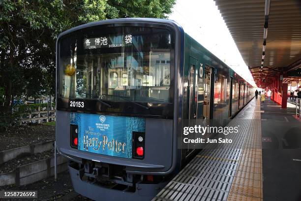 General view of wrapped train cars at the recently renovated Toshimaen station on June 16, 2023 in Tokyo, Japan.