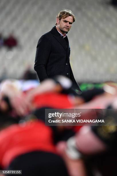 Crusaders' coach Scott Robertson looks on prior to the start of the Super Rugby Pacific Semi Final match between Crusaders and Blues in Christchurch...