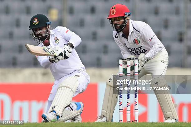 Bangladesh's captain Liton Das plays a shot during the third day of the Test cricket match between Bangladesh and Afghanistan at the Sher-e-Bangla...