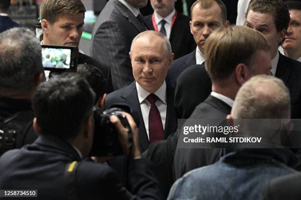 Russian President Vladimir Putin attends the Saint Petersburg International Economic Forum in Saint Petersburg on June 16, 2023.