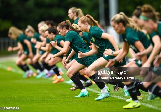 Dublin , Ireland - 16 June 2023; Abbie Larkin and team-mates during a Republic of Ireland women open training session at UCD Bowl in Dublin.