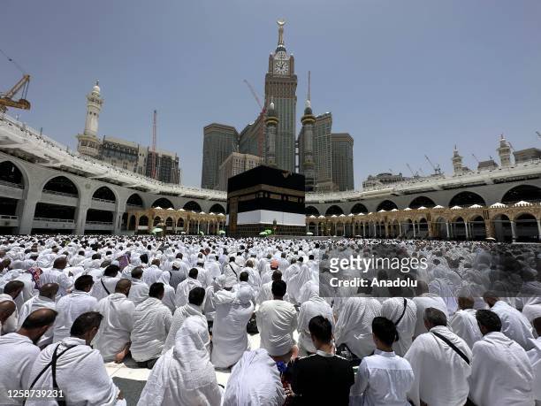 Prospective pilgrims perform prayer at the Masjid al-Haram during their Hajj pilgrimage in Mecca, Saudi Arabia on June 16, 2023.