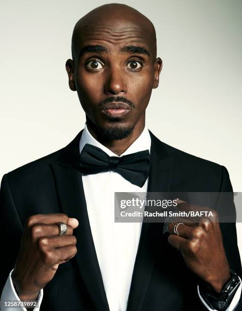 Elite athlete Mo Farah is photographed at BAFTA's television awards with P&O Cruises on May 14, 2023 in London, England.