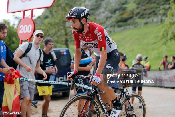 Belgian Thomas De Gendt of Lotto Soudal pictured in action during the 14th stage of the 'Vuelta a Espana', Tour of Spain cycling race, 171km from...