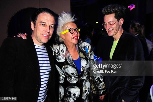 Journalist Philippe Vandel and 'Body art' performer/photograph Orlan and her son attend the Bal Jaune Fiac 2010 at the Pavillon Cambon Capucines on...