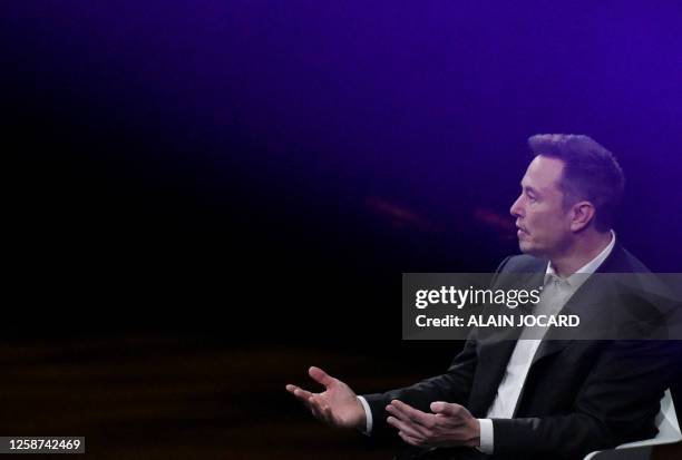 SpaceX, Twitter and electric car maker Tesla CEO Elon Musk speaks during the Vivatech technology startups and innovation fair at the Porte de...