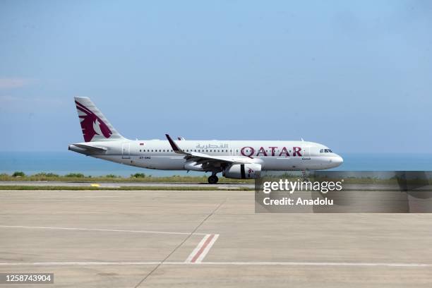 Qatar Airways flight 'QR319' departing from Doha lands at the Trabzon Airport in Trabzon, Turkiye on June 16, 2023. Qatar Airways started reciprocal...