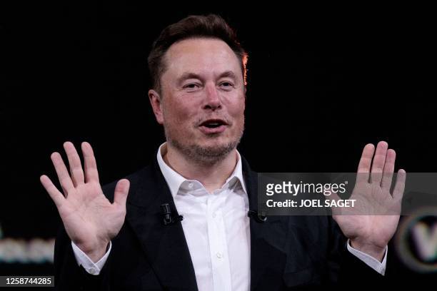 SpaceX, Twitter and electric car maker Tesla CEO Elon Musk attends an event during the Vivatech technology startups and innovation fair at the Porte...