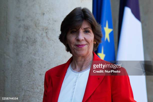 Catherine Colonna Minister for Europe and Foreign Affairs arrives at the Elysee Palace.