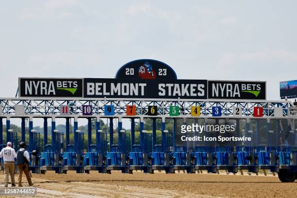 General view of an empty starting gate at Belmont Park on June 10, 2023 in Hempstead, New York.